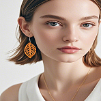 1 Pair Leaf Wood Dangle Earrings, with Iron Ear Wires for Women, Platinum, Chocolate, 72x27.5mm(EJEW-LP0007-122)