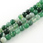 Dyed Natural Striped Agate/Banded Agate Round Bead Strands, Dark Sea Green, 6mm, Hole: 1mm, about 62pcs/strand, 37cm(G-R342-6mm-06)