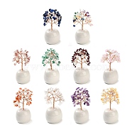 Natural Mixed Stone Chips Tree of Life Decorations, Round Porcelain Base with Copper Wire Feng Shui Energy Stone Gift for Home Office Desktop Decoration, 57x113~129mm(DJEW-C016-02)