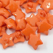 Acrylic Shank Buttons, 1-Hole, Dyed, Faceted, Star, Orange Red, 16x3mm, Hole: 3mm(BUTT-E030-B-09)
