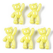 Opaque Acrylic Pendants, Pearl Luster Plated, Bear, Yellow, 36x22x13.5mm, Hole: 2.5mm(PACR-ZX016-08I)