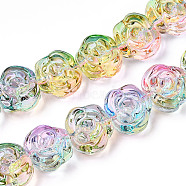Glass Beads Strands, Rose, Colorful, 12~12.5x14x8~8.5mm, Hole: 1.2mm, about 57~60pcs/strand, 13.19~13.58''(33.5~34.5cm)(GLAA-B018-02D)