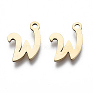 201 Stainless Steel Charms, Laser Cut, Alphabet, Golden, Letter.W, 10x9.5x1mm, Hole: 1.4mm(STAS-T044-217G-W)