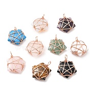 Natural & Synthetic Pendants, with Rose Gold Tone Copper Wire Wrapped, Cadmium Free & Lead Free, Mixed Dyed and Undyed, Star, 37~41x29~31x9~11mm, Hole: 4.5~6mm(G-D458-07RG-RS)