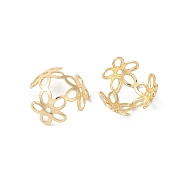 Rack Plating Brass Flower Bead Caps, 3-Petal, Long-Lasting Plated, Real 14K Gold Plated, 4.2x12.1mm, Hole: 4.2x3.7mm(KK-K381-01G-02)