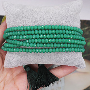 Glass Beads Wrap Bracelets for Women, Ronud, with Tassel, Faceted, Green(UZ4087-5)