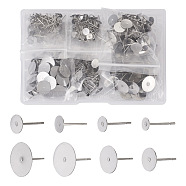 400Pcs 8 Size 304 Stainless Steel Stud Earring Findings, Earring Pads, Flat Round, Stainless Steel Color, 12x3~14mm, Pin: 0.6~0.8mm, 50Pcs/style(STAS-CD0001-31)