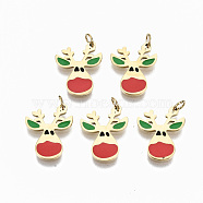 316 Surgical Stainless Steel Enamel Charms, with Jump Rings, Christmas Reindeer/Stag, Real 14K Gold Plated, 13.5x11x1mm, Jump Ring: 3.5x0.5mm, 2.5mm inner diameter(STAS-S116-008G)