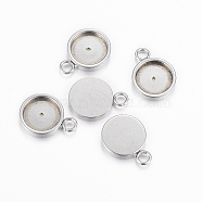 304 Stainless Steel Pendant Cabochon Settings, Plain Edge Bezel Cups, Flat Round, Stainless Steel Color, Tray: 8mm, 13x10x2mm, Hole: 2mm(STAS-K155-18P)