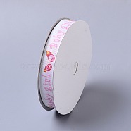 Baby Shower Ornaments Decorations Word Baby Girl Printed Polyester Grosgrain Ribbons, Pearl Pink, 5/8 inch(16mm), about 20yards/roll(18.29m/roll)(OCOR-S023-02)