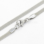 Men's 304 Stainless Steel Mesh Chain Necklaces, with Lobster Claw Clasps, Stainless Steel Color, 19.7 inch(50cm)(STAS-O037-73P)