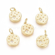 Brass Micro Pave Cubic Zirconia Pendants, with Jump Ring Long-Lasting Plated, Flat Round with Star, Clear, Real 18K Gold Plated, 12.5x11x1.5mm, Hole: 3.5mm(X-ZIRC-G166-16G)
