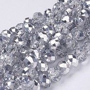 Electroplate Glass Bead Strands, Half Silver Plated, Faceted, Rondelle, Clear, 10x7mm, Hole: 1mm, about 70~72pcs/strand, 19.8 inch(GR10MMY-07S)