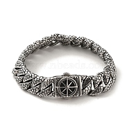 304 Stainless Steel Compass Cuban Link Chain Bracelets for Women Men, Antique Silver, 8-7/8 inch(22.5cm)(BJEW-Q341-05A-AS)