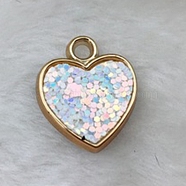 Plastic Pendants, with Glitter Sequin, Heart, White, 22x18.5x3mm(FIND-TAC0006-01A)