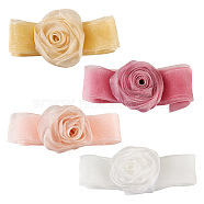 4Pcs 4Colors Cloth Rose Ribbon Chokers, Organza Flower Necklace for Women, Mixed Color, 39-3/8~46-1/2 inch(1000~1180mm), 1Pc/color(FIND-TA0002-27)