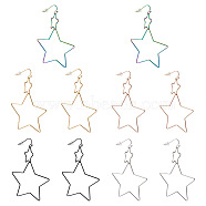 5Pairs 5 Colors Interlock Double Open Stars Dangle Earrings, 304 Stainless Steel Wire Wrap Large Geometry Drop Earrings for Women, Mixed Color, 75mm, Pin: 0.6mm, 1pair/color(EJEW-YS0001-03)