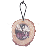 CREATCABIN 1 Set Flat Round & 3D Elk Pattern Wooden Pendant Decorations, with Polyester Cord, Christmas Ornaments Festive Gifts, BurlyWood, 100x86x3.5mm, Hole: 4.5mm(HJEW-CN0001-16)