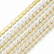 Brass Claw Chains, with ABS Plastic Imitation Pearl Beads, with Spool, Golden, SS6.5, 2~2.1mm, about 10yards/roll(9.14m/roll)(CHC-Q012-SS6.5-01G)