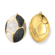 Enamel Pendants, with 304 Stainless Steel Finding, Real 18K Gold Plated, Oval Charm, Old Lace, 32.5x21.5x5.8mm, Hole: 1.2mm(STAS-E040-12G-03)