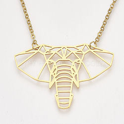 201 Stainless Steel Origami Pendant Necklaces, with Cable Chains, Elephant, Golden, 17.7 inch(45cm), 2mm, Elephant: 33x47x1mm(NJEW-T009-JN091-2-40)