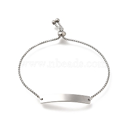 304 Stainless Steel Box Chain Slider Bracelets, Blank Link Bracelets for Women, Stainless Steel Color, 10-3/4 inch(27.35cm)(BJEW-M233-02P)