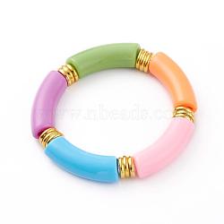 Opaque Acrylic Beaded Bracelet, Curved Tube, Colorful, Inner Diameter: 2 inch(5.1cm)(BJEW-JB06513-03)