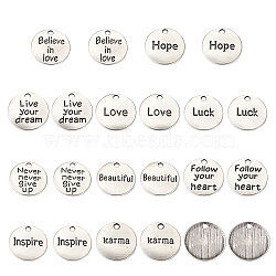 Tibetan Style Alloy Pendants, Flat Round with Word, Antique Silver, 20x2mm, Hole: 2mm, 60pcs/set(TIBEP-KS0001-02AS)