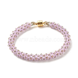 Glass Seed Beaded Bracelet with Brass Magnetic Clasps, Braided Bracelet for Women, Lilac, 7-1/2 inch(19cm)(BJEW-JB07801-02)