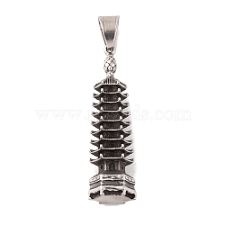 304 Stainless Steel Big Pendants, Pagoda Charm, Antique Silver, 52.5x14.5x13mm, Hole: 10x6mm(STAS-K283-29AS)