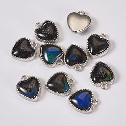 Resin Changing Color Mood Pendants, Platinum Plated Alloy Heart Charms, Platinum, 16x14x6mm, Hole: 1.5mm(RESI-TAC0018-20)