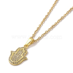 304 Stainless Steel Pendant Necklaces, Brass Micro Pave Cubic Zirconia Pendant Necklaces, Hamsa Hand, Hamsa Hand, 17.91 inch(45.5cm) Pendant: 19x13mm(NJEW-U002-02G)