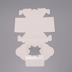 Square Kraft Paper Candy Boxes, with Window, for Wedding Gift Packaging Supplies, White, 10x10x6.5cm(CON-WH0081-27)