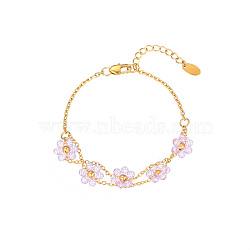 Stainless Steel Multi-strand Cable Chain Bracelets, Lilac Summer Flower Link Bracelets for Women, Real 18k Gold Plated(TQ8584-1)