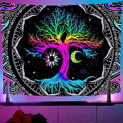 UV Reactive Blacklight Trippy Polyester Wall Hanging Tapestry, for Bedroom Living Room Decoration, Rectangle, Tree, 730x950mm(LUMI-PW0006-39A)
