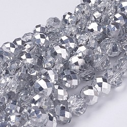 Electroplate Glass Bead Strands, Half Silver Plated, Faceted, Rondelle, Clear, 10x7mm, Hole: 1mm, about 70~72pcs/strand, 19.8 inch(GR10MMY-07S)