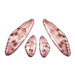 Transparent Resin Wing Earrings Pendants, Wings Charms, Indian Red, 49x16x3mm, Hole: 1.2mm, Small wings: 12x24.5x3mm(FIND-TAC0006-58A)