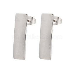 304 Stainless Steel Stud Earring Finding, Stainless Steel Color, Rectangle, 21x6mm, Hole: 2.5mm, Pin: 0.5mm(STAS-Z091-02P-03)