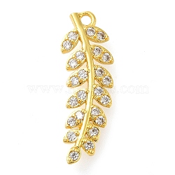 Rack Plating Brass Micro Pave Cubic Zirconia Pendants, Long-Lasting Plated, Lead Free & Cadmium Free, Leaf, Real 18K Gold Plated, 18x6x2mm, Hole: 1.2mm(KK-S396-38G)