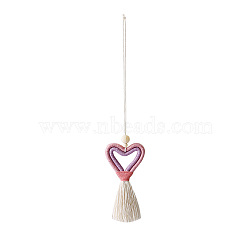 Cotton Tassel Pendant Decorations, Braided Heart Hanging Ornament, Lilac, 33.5~36x6.5~7.8cm(HEAR-PW0001-139D)