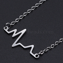 201 Stainless Steel Pendant Necklaces, with Cable Chains and Lobster Claw Clasps, Heartbeat, Stainless Steel Color, 17.51 inch(44.5cm), 2mm(NJEW-S105-JN524-1)