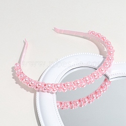 Solid Color Plastic Imitation Pearl Hair Band, Hair Accessories for Women Girl, Pearl Pink, 150x135mm(PW-WG72696-02)