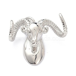 Brass Charms, with Jump Ring, Long-Lasting Plated, Goat Sheep, Real Platinum Plated, 14x15x6mm, Jump Ring: 5x1mm, 3.5mm Inner Diameter (KK-L188-70P)