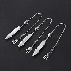 Natural Quartz Crystal Pointed Dowsing Pendulums, with Eco-Friendly Brass Findings, Platinum, Cadmium Free & Lead Free, Bullet, 31.35cm(G-I322-01P-06)