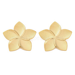 304 Stainless Steel Flower Stud Earrings For Women, Real 18K Gold Plated, 37.5x39.5mm(EJEW-B110-02G-01)