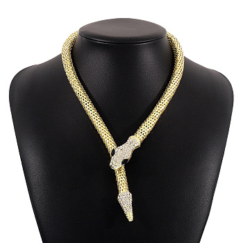 Alloy Popcorn Chain Necklaces, Crystal Rhinestone Magnetic Snake Necklace, Light Gold, 22.05 inch(56cm)