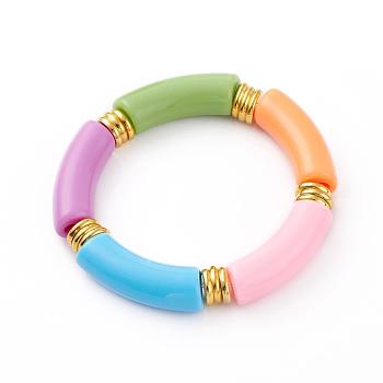 Opaque Acrylic Beaded Bracelet, Curved Tube, Colorful, Inner Diameter: 2 inch(5.1cm)
