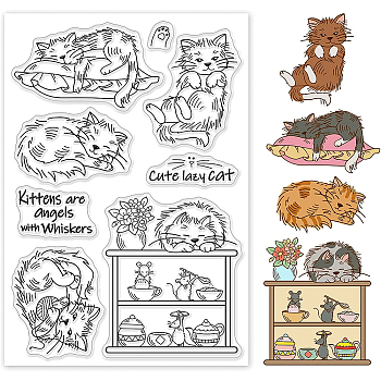 PVC Plastic Stamps, for DIY Scrapbooking, Photo Album Decorative, Cards Making, Stamp Sheets, Cat Pattern, 16x11x0.3cm