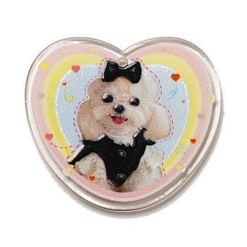 Acrylic Pendant, Animal Theme, Dog, Heart, 36x39.5x2.5mm, Hole: 1.5mm