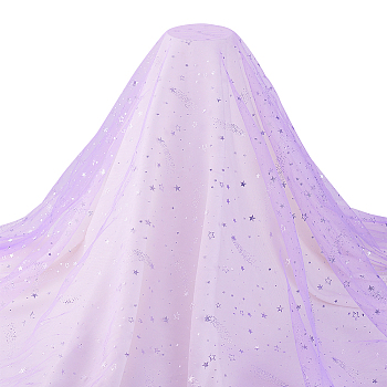 1 Bag Nylon Glitter Mesh Lace Fabric, for Kids Party Dress Decoration, Garment Making, Lilac, 150~161x0.01cm